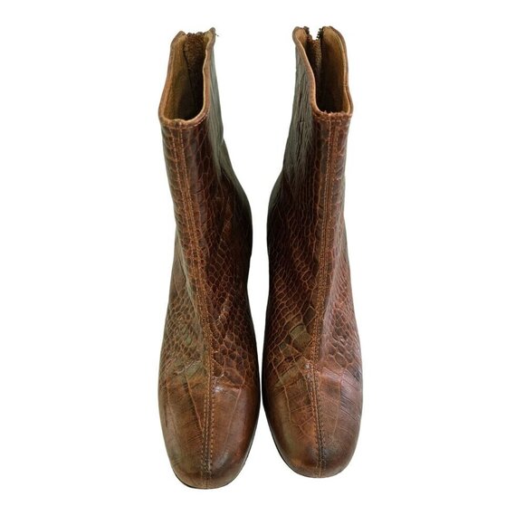 Free People Cecile Brown Croc Embossed Leather Block Heel Booties Size 37/6.5 - Picture 3 of 12